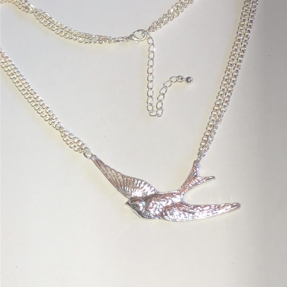 Silver Tone Swallow Bird Boho Pendant Necklace